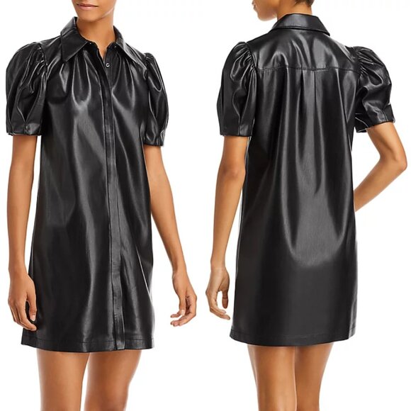 NWT Alice and Olivia Jem Vegan Leather Mini Shift Dress In Black Sz Small